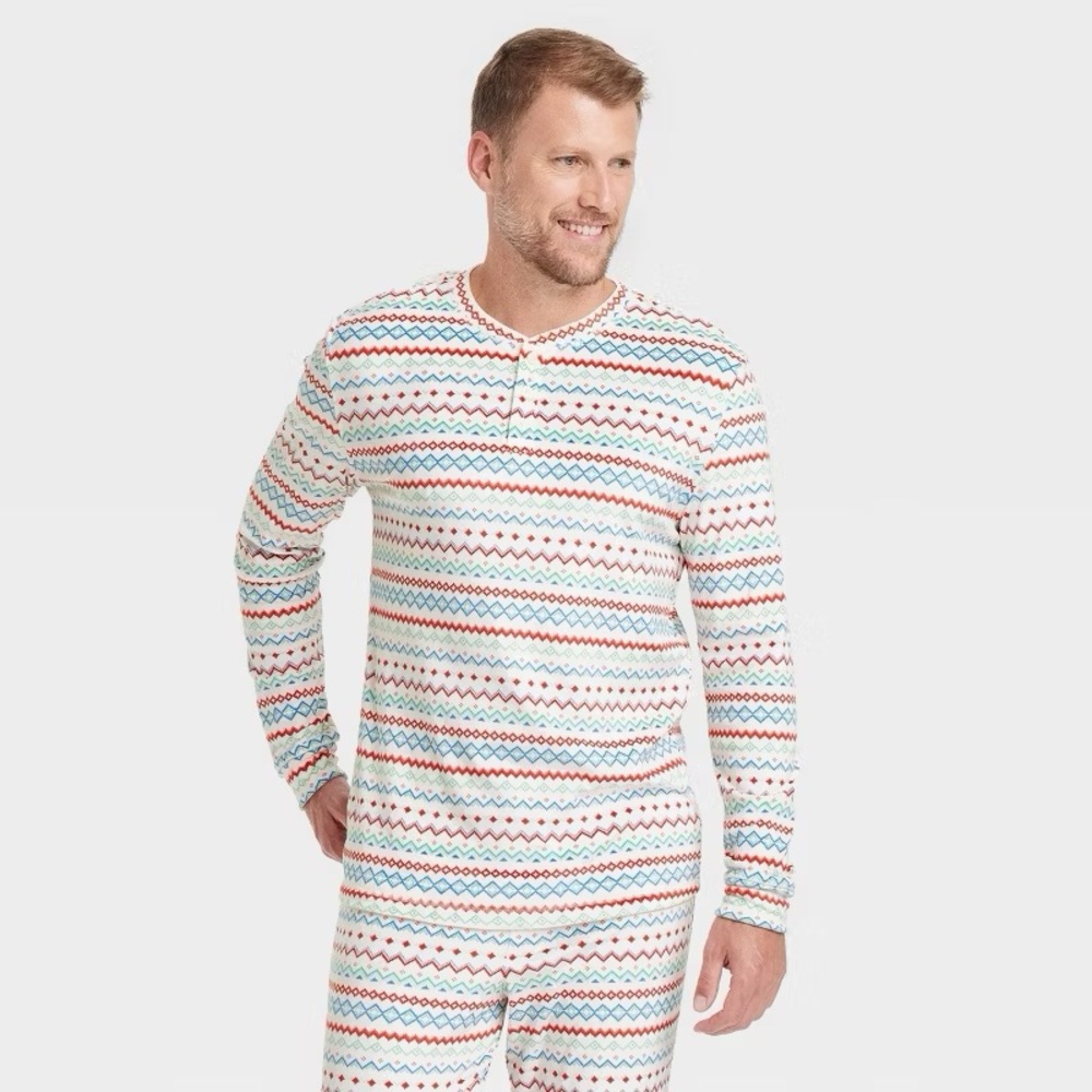 Men's Fair Isle Print Snuggly Soft Holiday Pajama Shirt nwt